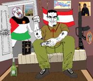 1975 africa arab arabic_text artist:spanish_chud assault_rifle babylon beard bible bloodshot_eyes bottle bullet catholic christian_cross christianity civil_war clothes communism couch cross dead europe flag flag:lebanon flag:palestine full_body game_controller gamer grand_theft_auto grand_theft_auto_v green_pants gun hair hammer_and_sickle hanging holding_object holding_rope indoors irl_photo irredentism islam jesus jesus_christ jimmy_de_santa ksarak lebanon lipstick lynching map maronite maroun muslims palestine phoenicia purple_hair room rope rug saint shoe sitting suicide sword tattoo tmd total_muslim_death tranny tree troon trvke tshirt variant:bernd variant:chudjak vatican virgin_mary // 2018x1750 // 962.3KB