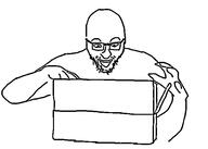 arm box glasses hand happy holding_object looking_down open_mouth soyjak stubble template variant:unknown // 600x429 // 40.8KB