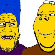 2soyjaks are_you_soying_what_im_soying beehive blue_hair clothes ear female glasses hair homer_simpson looking_at_each_other marge_moment marge_simpson smirk soyjak stubble subvariant:wholesome_soyjak the_simpsons tv_(4chan) variant:gapejak variant:markiplier_soyjak yellow // 1200x800 // 265.9KB