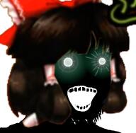 anime black_skin bowtie brown_hair female glowing_eyes green_eyes hair hakurei_reimu open_mouth soyjak stubble subvariant:soyak_(crazed) thougher touhou variant:soyak video_game white_background // 740x724 // 243.2KB