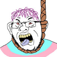 ACK! ack angry beard bloodshot_eyes dead ear eyebrows glasses hanging looking_to_the_left meta:tagme open_mouth soyjak subvariant:ukropson tranny troon variant:cobson // 721x720 // 119.5KB