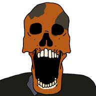 black_eyes brimmiest_comments_section☣️☣️☣️_do_not_enter☣️☣️☣️ clothes dead looking_at_you open_mouth red_skin series:skeletonjaks teeth variant:markiplier_soyjak // 1000x1000 // 58.4KB