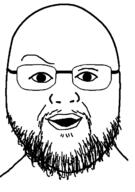bald beard eyebrow_raise glasses lips open_mouth soyjak variant:billy // 441x626 // 53.7KB