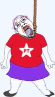 ack arm bloodshot_eyes brazil clothes crying dead flag full_body glasses hair hand hanging leg mustache open_mouth politics pt purple_hair rope shoe skirt soyjak stick stubble suicide template tongue tranny tshirt variant:bernd workers_party yellow_teeth // 1375x2392 // 373.2KB