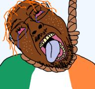 ack bloodshot_eyes brown_skin clothes crying dead flag flag:ireland freckles ginger ginger_hair glasses hair hanging ireland irish_flag irish_tranny mustache noose open_mouth rope stubble suicide teeth teeth_showing tongue tranny variant:bernd yellow_teeth // 768x719 // 34.6KB
