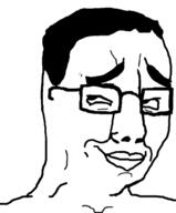 glasses hair rolling_eyes smile smug soyjak template variant:chudjak // 530x640 // 45.4KB