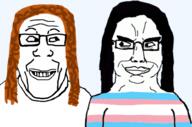 2soyjaks are_you_soying_what_im_soying closed_mouth flag flag:transgender_pride_flag long_hair smile subvariant:chudjak_front subvariant:hippiejak tranny variant:chudjak variant:markiplier_soyjak // 1419x938 // 557.6KB