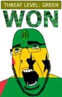 ahegao country emerald flag flag:sao_tome_and_principle gem glasses green green_eyes hair looking_up open_mouth sao_tome_and_principe schlog_color_event soyjak soyjak_blog stubble teeth text threat_level_green variant:cobson won // 721x1115 // 153.5KB