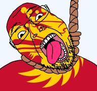 ack animal bird country county crown eagle flag flag:skåne glasses hair hanging noose open_mouth rope skåne soyjak stubble suicide sweden teeth template tongue transparent_background variant:bernd yellow_teeth // 768x719 // 91.1KB