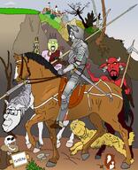 acorn animal arm armor art artist:sectionalism bald branch classical_art_parody claw cliff clock cloud crown dead death demon dog durer ear fingernails fur gauntlet glasses grass green_skin helmet holding_object horn horse horseback_riding hourglass house knight lance leg missing_teeth old open_mouth purple_hair red_skin robe rock root rope rotten_teeth rune saddle sallet shoe side_profile sign skull sky smile sonnenrad spear spur stubble subvariant:feralsquirrel swastika sword tail torso tower town tree tree_trunk trend:squirreljakking variant:bernd variant:chudjak variant:cobson variant:feraljak variant:gapejak variant:smugjak visor wall window woodcut yellow_eyes yellow_teeth ywnbaw // 3087x3791 // 963.2KB