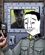 button closed_mouth clothes gas gigachad hair hand holocaust nazism smile soyjak variant:chudjak // 720x876 // 78.5KB