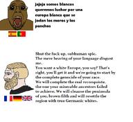 black_eyes brown_skin flag flag:france flag:germany flag:portugal flag:spain flag:united_kingdom france germany glasses nordic_chad oh_my_god_she_is_so_attractive open_mouth portugal spain stubble text tongue united_kingdom variant:bernd wordswordswords // 1106x1012 // 133.1KB