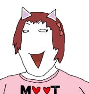 anime_girl brown_hair cat_ear catgirl cute_girl female heart mascot moot mootcat no_pupils pink_shirt subvariant:gapejak_female subvariant:neutralplier variant:gapejak variant:markiplier_soyjak white_skin woman // 940x992 // 65.5KB