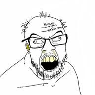 angry balding disgusting drool ear glasses mucus mustache open_mouth retard soyjak stubble text variant:feraljak // 1000x1000 // 260.5KB