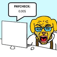 closed_eyes clothes computer computer_mouse crying dog ear glasses janny open_mouth overalls paycheck soyjak stubble variant:rupturejak // 796x800 // 219.6KB