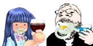 alcohol anime baby binky bleach blue_hair bowtie clothes furude_rika glass glasses higurashi holding_object low_quality pacifier purple_hair small_eyes stubble suspenders toast tuxedo underage_drinking variant:gapejak white_background wine wine_glass // 1000x500 // 85.9KB