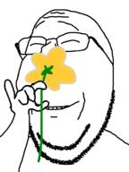 arm closed_eyes flower glasses hand holding_object plant smelling smile soyjak stubble subvariant:wholesome_soyjak variant:gapejak // 600x800 // 20.7KB