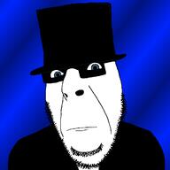 Magnus_(User) black_jacket blue_background blue_eyes clothes glasses hat looking_at_you meta:op_took_a_selfie_of_xerself neutral shadow soyjak stubble variant:cobson // 1015x1015 // 34.1KB
