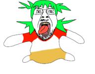 4chan animated anime clothes dance flapping green_hair hair mustache tongue variant:bernd yellow_teeth yotsoyba // 1200x935 // 392.7KB