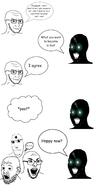 5soyjaks black_skin coal concerned dust ear frown glasses glowing glowing_eyes green_eyes horn inverted multiple_eyes open_mouth soyjak speech_bubble stubble subvariant:nucob subvariant:soyak_(crazed) text thougher variant:awnie variant:cobson variant:hungryjak variant:soyak // 1600x3200 // 673.1KB