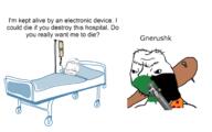 anprim bed bedridden caveman closed_eyes clothes club_(weapon) ear frown glasses gown hospital intravenous_drip nasal_cannula sad soy soyjak stubble subvariant:massjak subvariant:wholesome_soyjak text variant:gapejak wojak // 2000x1249 // 542.8KB