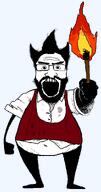 angry beard black_pants don't_starve fat fire full_body glasses open_mouth soyjak spiked_hair subvariant:science_lover teeth torch variant:markiplier_soyjak white_shirt // 523x997 // 55.9KB