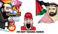 antifa blacked clothes communism feminism flag:israel flag:lgbt_pride_flag flag:palestine flag:transgender_pride_flag hammer_and_sickle happy_merchant hat israel jewish_nose judaism kippah maga maga_hat onlyfans palestine pornhub reddit variant:markiplier_soyjak // 1630x952 // 386.8KB