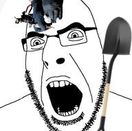 angry glove hand open_mouth soyjak spade stubble tattoo tattoo_gun variant:cobson // 722x720 // 121.0KB