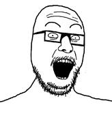 crazed glasses mustache open_mouth soyjak stubble template variant:wheatonjak // 971x1134 // 22.4KB