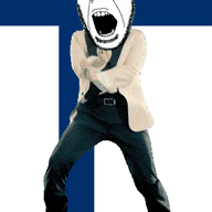 angry animated country cross dance finland flag flag:finland full_body gangnam_style glasses irl open_mouth soyjak stubble variant:cobson // 300x460 // 509.8KB