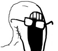 glasses large_mouth no_eyes no_nose open_mouth soyjak stretched_mouth stubble variant:soyak // 255x224 // 30.3KB