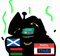 black_skin bug distorted flag flag:scotland fly garten_of_banban meta:namefags name_tag speech_bubble stink_lines text thub_(user) transparent_background vantablack vantablack_skin variant:el_perro_rabioso yellow_sclera yellow_teeth