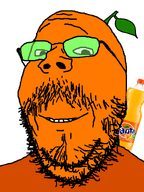 beard embedded fanta froot_(user) glasses orange_skin smile subvariant:wholesome_soyjak variant:gapejak // 600x800 // 75.6KB