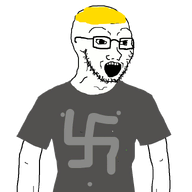 arm clothes glasses hair nate nazism open_mouth soyjak stubble swastika tshirt variant:soyak yellow_hair // 800x800 // 73.9KB