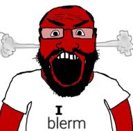 angry arm beard clothes fume glasses hair i_love meta:tagme open_mouth red_skin soyjak subvariant:science_lover text tshirt variant:markiplier_soyjak // 800x788 // 142.4KB