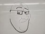 closed_mouth glasses irl raised_eyebrow smile smirk smug variant:smugjak whiteboard // 4032x3024 // 1.4MB