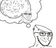 big_brain closed_mouth glasses smirk smug soyjak stubble thought_bubble variant:soyak variant:wojak // 339x291 // 70.0KB