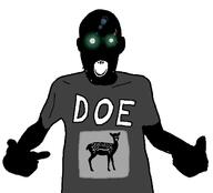 2soyjaks animal arm black_skin clothes deer doe ear full_body glowing_eyes green_eyes hand inverted open_mouth pointing soyjak stubble thougher tshirt variant:shirtjak variant:soyak // 618x559 // 24.3KB