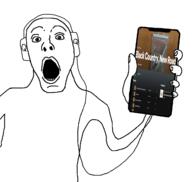 arm hand headphones holding_object holding_phone open_mouth phone soyjak spotify variant:soldierjak // 1278x1212 // 199.0KB