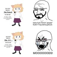 beard bloodshot_eyes closed_mouth crying france glasses gun judaism melty_blood meme neco_arc open_mouth racism reddit safe_edgy smile smug soyjak stubble text thick_eyebrows tsukihime twitter variant:cryboy_soyjak variant:wojak wojak // 1200x1200 // 125.3KB