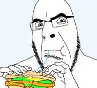 closed_mouth eating food foodjak glasses looking_at_you sandwich stubble transparent_background variant:cobson variant:gapejak white_skin // 800x720 // 21.5KB