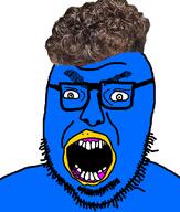 angry beak blue_skin crooked_teeth glasses open_mouth series:x_inmigrants soyjak stubble template twitter variant:volcanojak zoomer zoomer_hair // 677x799 // 194.3KB