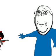 animated anime blood blue_hair bury_ebil_gril bury_pink_gril closed_mouth dead fire firearm full_body glasses green_eyes gun hair hair_ribbon ominous pink_skin red_skin s4s_(4chan) smile soyjak stubble subvariant:wholesome_soyjak variant:gapejak // 1182x867 // 781.8KB