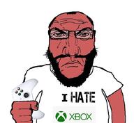 angry balding beard game_controller glasses hair holding_game_controller holding_object i_hate logo microsoft punisher_face red_skin soyjak subvariant:science_lover text variant:markiplier_soyjak video_game xbox // 1017x935 // 88.3KB