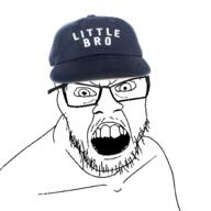 brother cap clothes glasses hat open_mouth soyjak stubble text variant:feraljak // 1500x1500 // 855.3KB