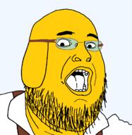 beard clothes dog ear glasses janny open_mouth soyjak suspenders variant:fatjak yellow_skin // 714x732 // 22.3KB