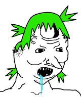 4chan anime brainlet drool glasses green_hair hair open_mouth retard soyjak stubble subvariant:cucklet variant:soyak vein yotsoyba // 776x930 // 22.8KB