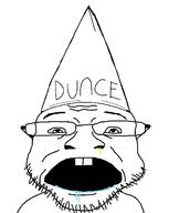 acne buck_teeth chud_(boorufag) chud_(soybooru) clothes conehead drool dunce glasses hat mucus open_mouth retard soyjak stubble variant:coinjak // 1167x1382 // 49.5KB