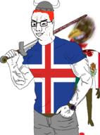 2soyjaks arm brown_skin buff closed_mouth clothes decapitation food freckles full_body glasses hair hand helmet holding_object holding_sword horn horned_helmet iceland mexico mustache open_mouth purple_hair red_hair severed_head smile smug sonnenrad soyjak sword taco tongue tranny variant:bernd variant:chudjak vein viking watch weapon wristwatch yellow_teeth // 1473x1995 // 536.9KB