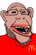 amerimutt black_sclera brown_skin lips mcdonalds open_mouth soyjak stubble variant:markiplier_soyjak2 // 645x973 // 26.2KB